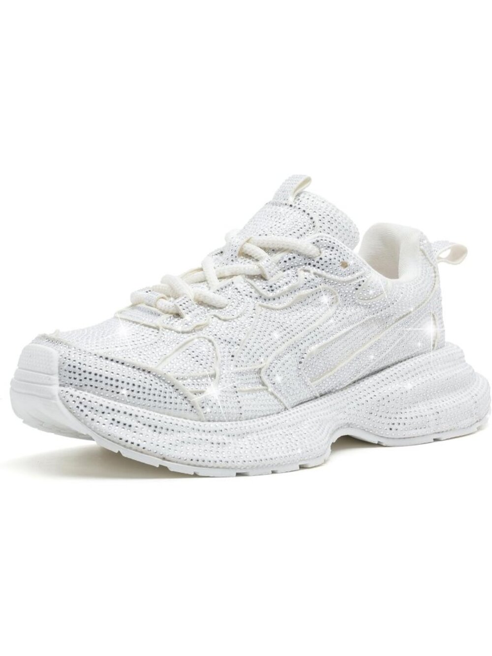 Women's White Sparkly Glitter Rhinestone Bling Dressy Walking Shiny Sneakers